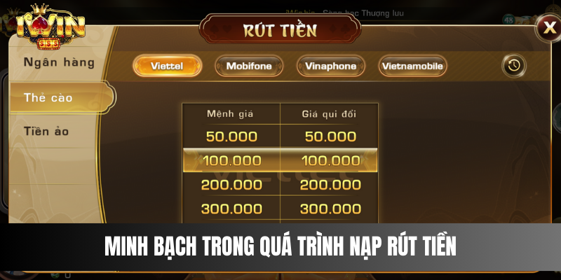 Minh bạch trong quá trình nạp rút tiền